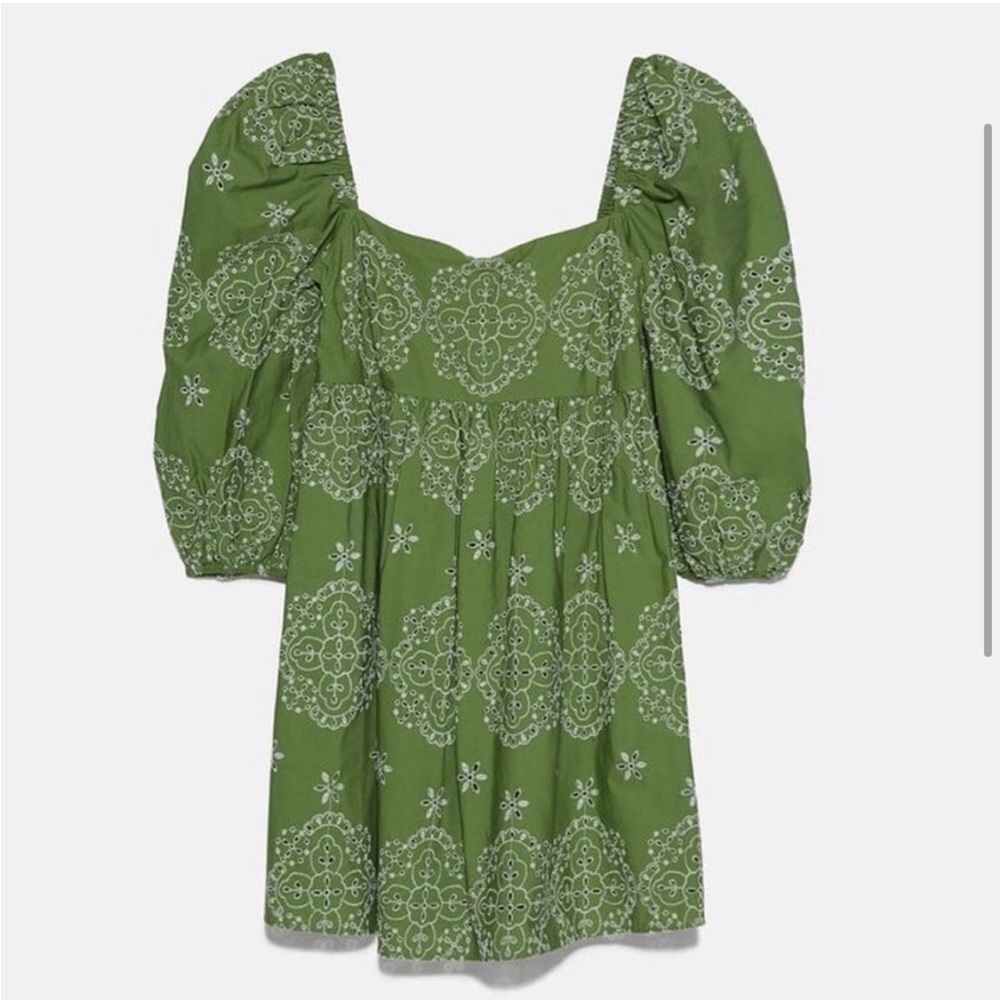 Zara | S| Green Openwork Embroidered Dress - Picture 2 of 5